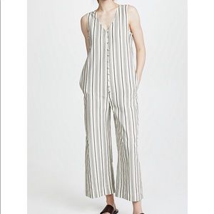 Madewell apron tie button up striped jumpsuit